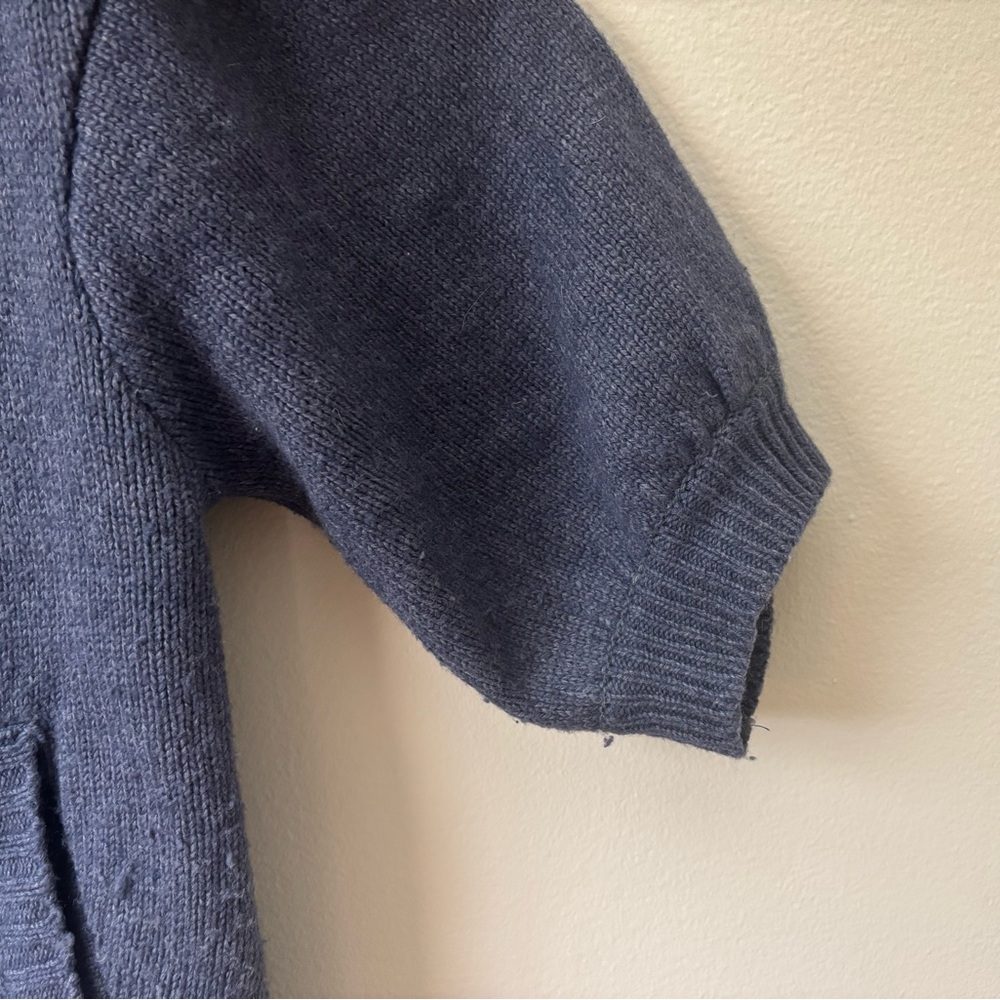 M Rena Blue Knit Button Cardigan Shawl Collar Short Sleeve Sweater Boho Cozy - Picture 3 of 5